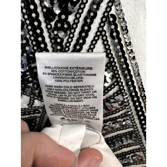 Express‎ Sheath Dress Womens S Black Silver Sequins Aztec Cap Sleeve Bodycon - Picture 10 of 12